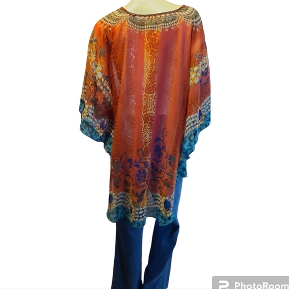 Do Everything In Love* Boho Tunic* Red Multi-colored* One Size Fits All - Picture 2 of 5